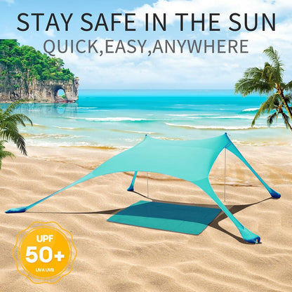 Strandzelt Pop-Up Sonnenschutz LSF 50 2x2.1m Anti-Wind Türkis