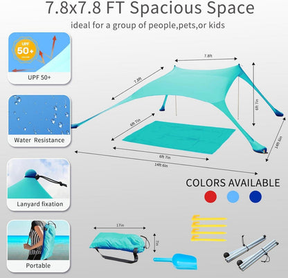 Strandzelt Pop-Up 2x2,1m LSF 50 Lycra Sonnenschutz Anti-Wind Stabilitätsstangen