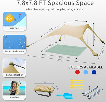 Strandzelt Pop-Up 2x2.1m LSF 50 Lycra Sonnenschutz Stabilitätsstangen