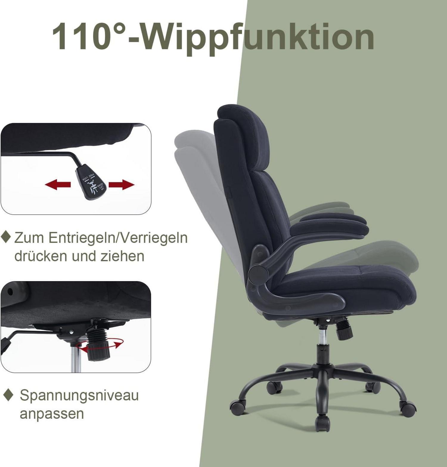 Ergonomischer Bürostuhl Schwarz Hochklappbare Armlehne 150kg