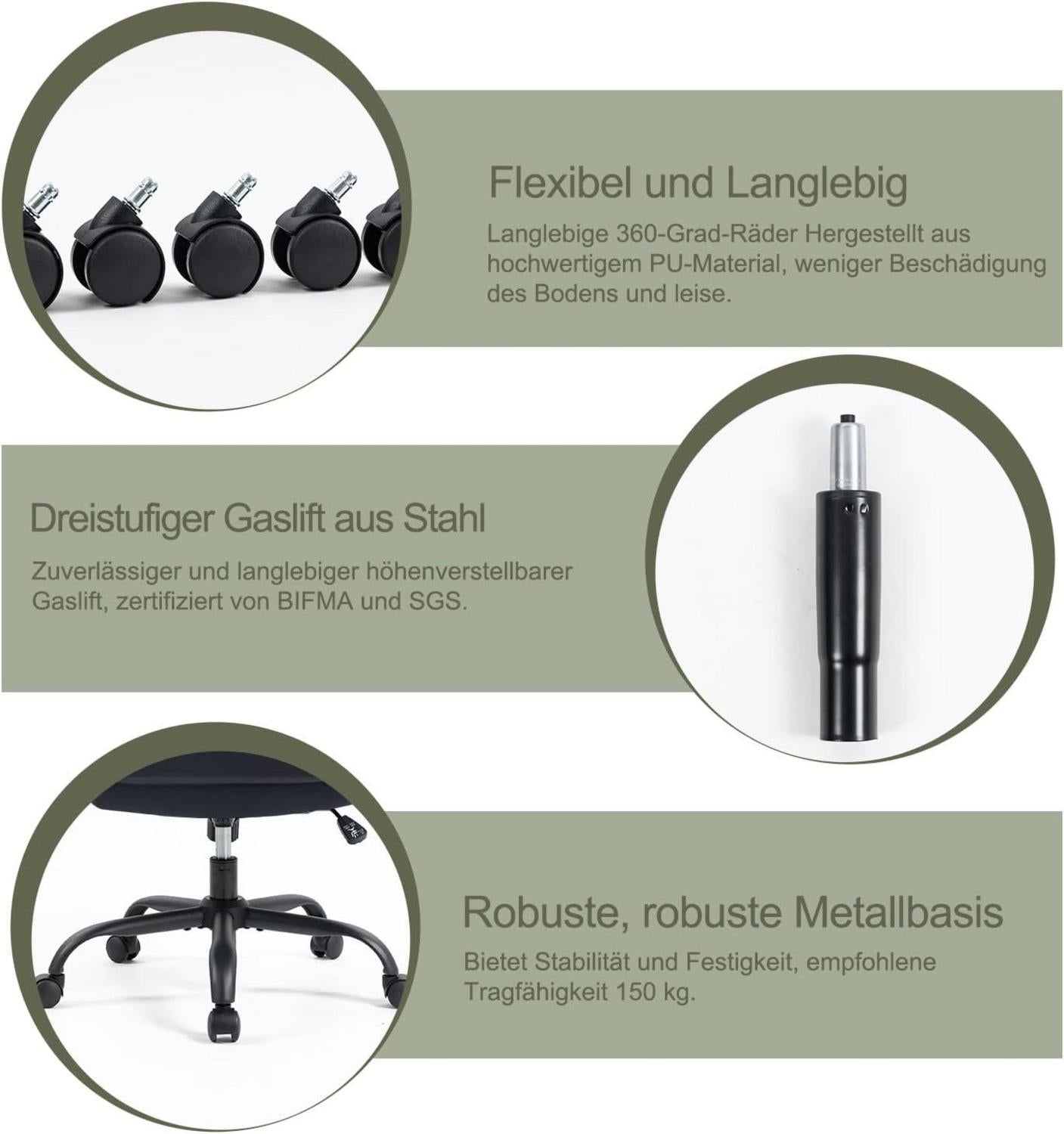 Ergonomischer Bürostuhl mit Rückenlehne und Armlehne - Schwarz