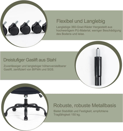 Ergonomischer Bürostuhl mit Rückenlehne und Armlehne - Schwarz