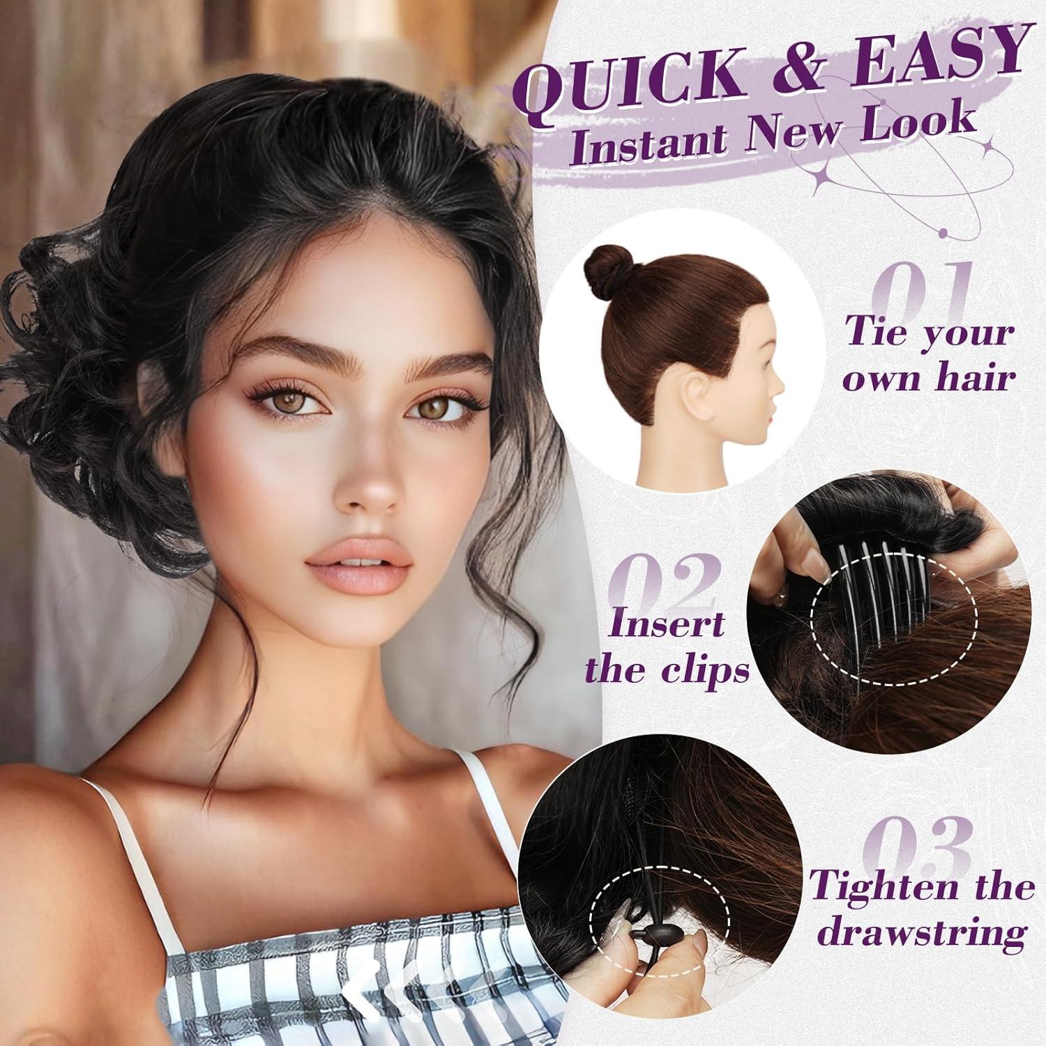 25cm Schwarzes Welliges Pferdeschwanz Haarteil Damen Clip-in Extensions
