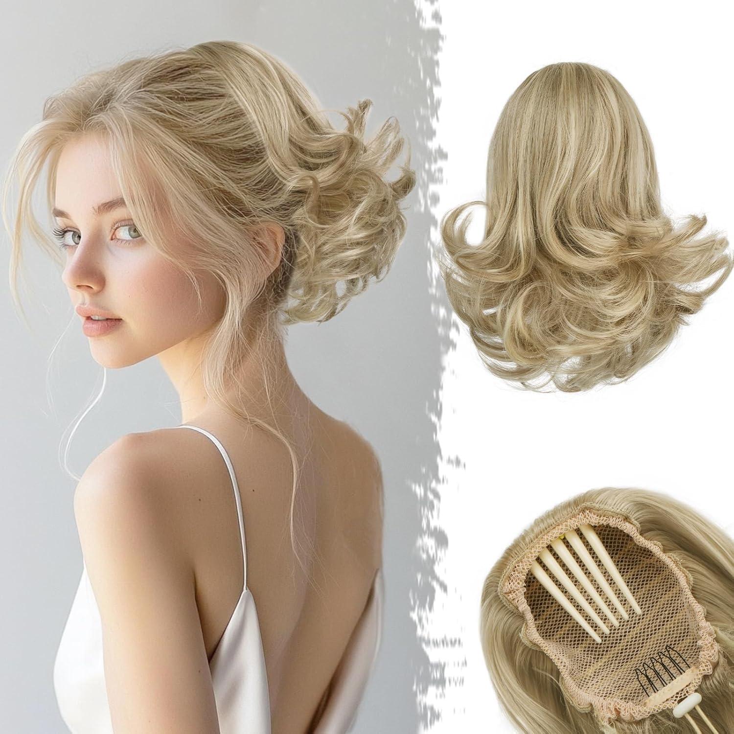 Kurzes Blondes Welliges Ponytail Extension Haarteil 25cm mit Kordelzug