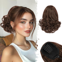 Ponytail Extension mit Kordelzug 25cm Braun Welliges Haarteil