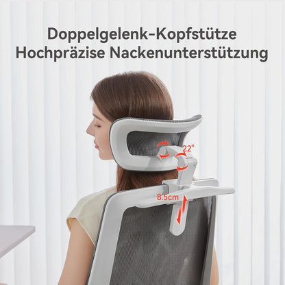 Ergonomischer Bürostuhl mit hochklappbaren Armlehnen, Doppelsitzlehnen-Design und adaptiver Lendenwirbelstütze