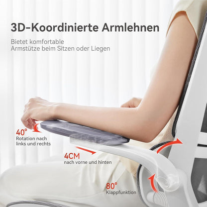 Ergonomischer Bürostuhl 3D-armlehnen Doppelsitzlehnen Weiß Mesh SIHOO M59AS