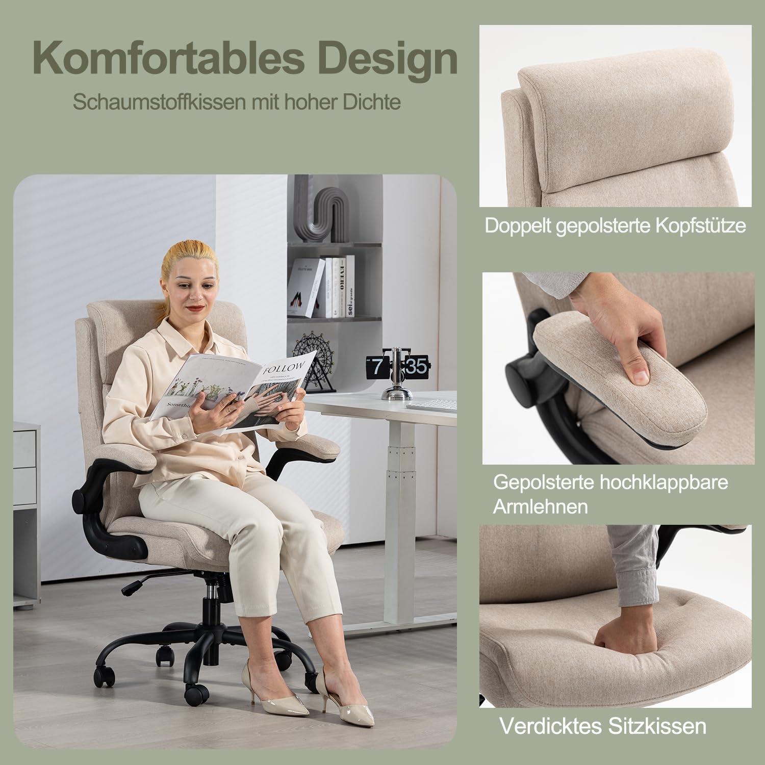 Ergonomischer Bürostuhl mit Rückenlehne und Armlehne - Höhenverstellbar - Hohe Rückenlehne - Wippfunktion