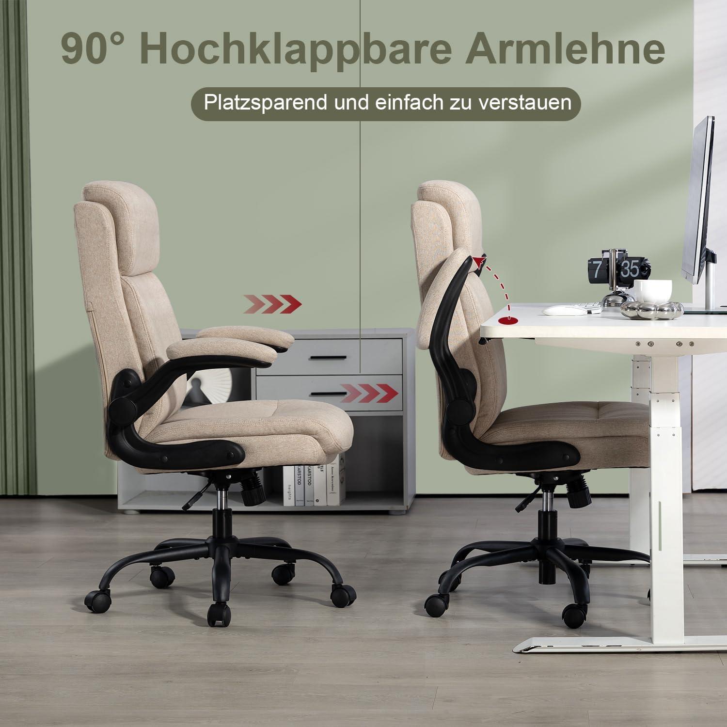 Ergonomischer Bürostuhl mit Rückenlehne Armlehne Beige 150 kg