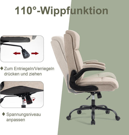 Ergonomischer Bürostuhl mit Rückenlehne Armlehne Beige 150 kg