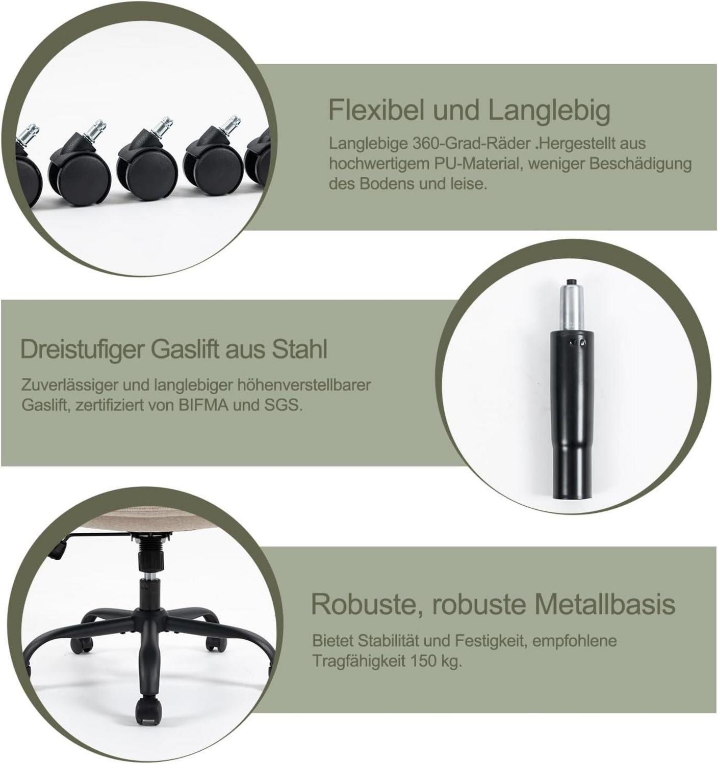 Ergonomischer Bürostuhl mit Rückenlehne und Armlehne - Höhenverstellbar - Hohe Rückenlehne - Wippfunktion