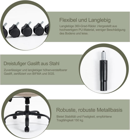 Ergonomischer Bürostuhl mit Rückenlehne und Armlehne - Höhenverstellbar - Hohe Rückenlehne - Wippfunktion