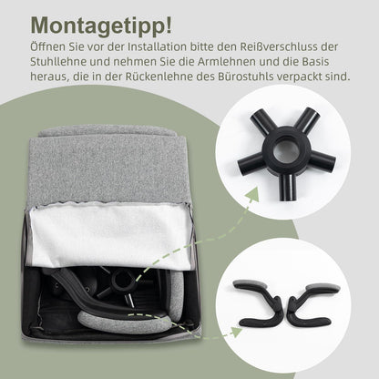 Ergonomischer Bürostuhl mit Wippfunktion und Armlehne - 150 kg - Grau
