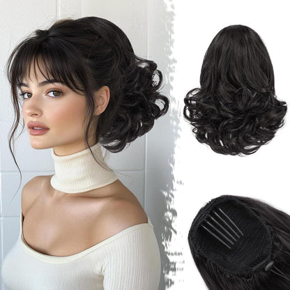 Haarverlängerung mit Kordelzug 25cm Schwarz Braun