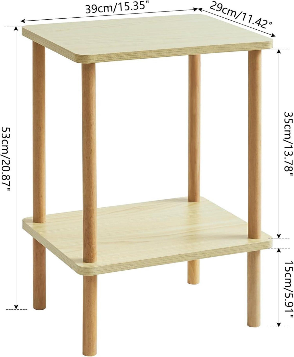Beistelltisch mit 2 Ebenen in Naturholzoptik 39x29x53cm