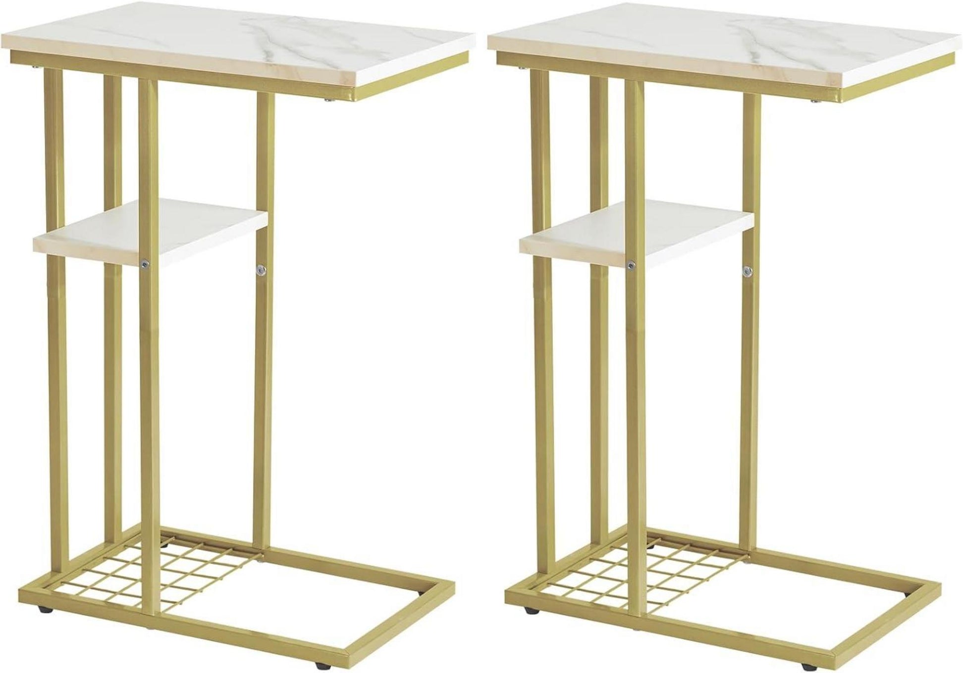 Beistelltisch Industrie-Design 2er-Set Marmormuster Weiß Gold