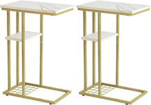 Beistelltisch Industrie-Design 2er-Set Marmormuster Weiß Gold