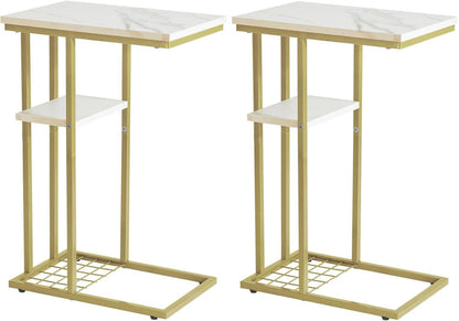 Beistelltisch Industrie-Design 2er-Set Marmormuster Weiß Gold