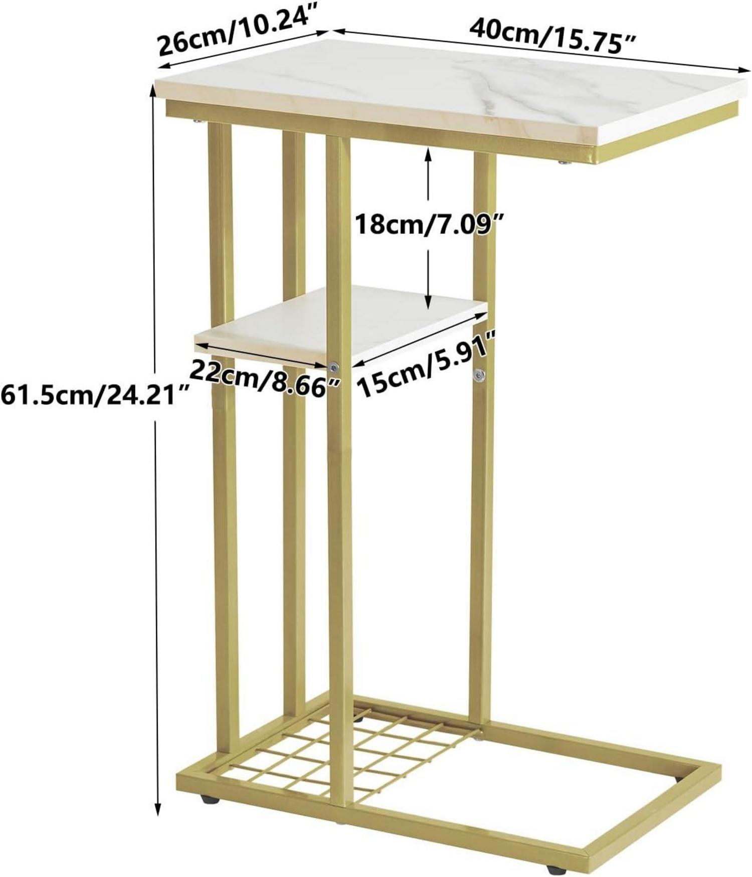 Beistelltisch Industrie-Design 2er-Set Marmormuster Weiß Gold