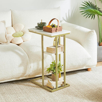 YMYNY Beistelltisch C-Form Marmormuster Weiß Gold 2er-Set 40x26x61,5cm