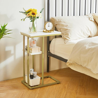 Beistelltisch Kaffeetisch C-Form Industrie-Design 2er-Set Weiß Gold