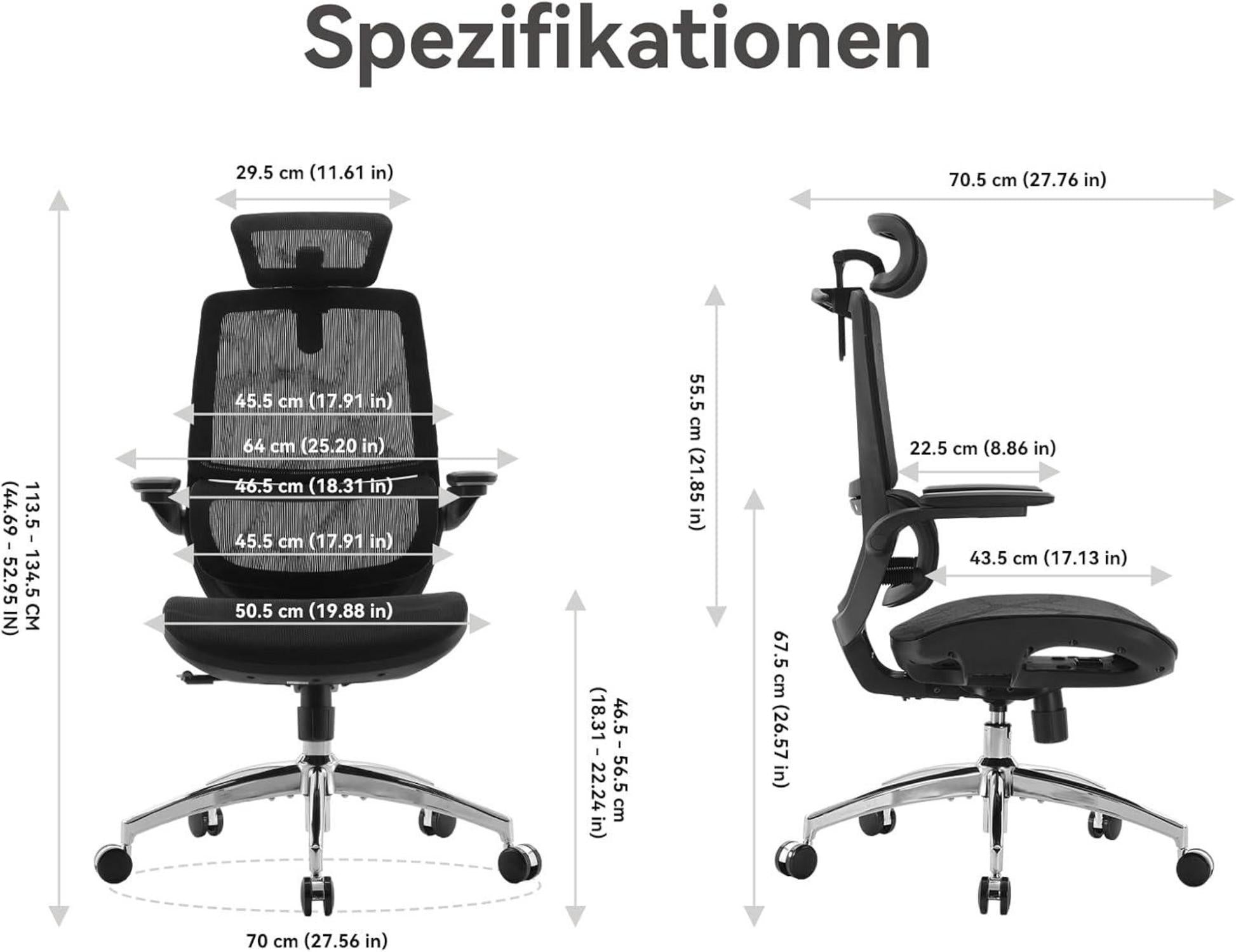 Ergonomischer Bürostuhl mit hochklappbaren Armlehnen und adaptiver