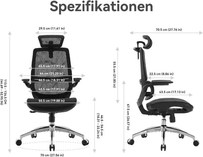 Ergonomischer Bürostuhl mit hochklappbaren Armlehnen und adaptiver