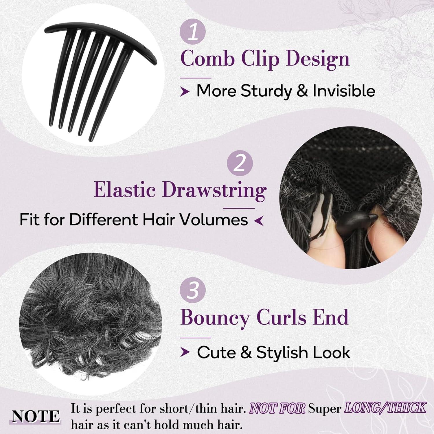 Ponytail Extension 25cm Welliges Haarteil Grau Synthetisch