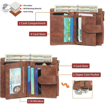 Kleine Damen Geldbörse mit RFID-Schutz und Reißverschlusstasche, weiß-braun