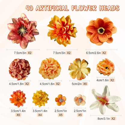 40 Stück Mini Kunstblumen Orange 2-8cm Seidenblumen Rosen