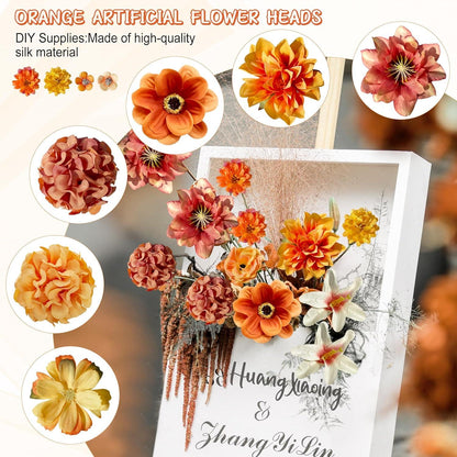 40 Stück Künstliche Herbstblumen Deko Orange Rosen Hortensien Blumendeko