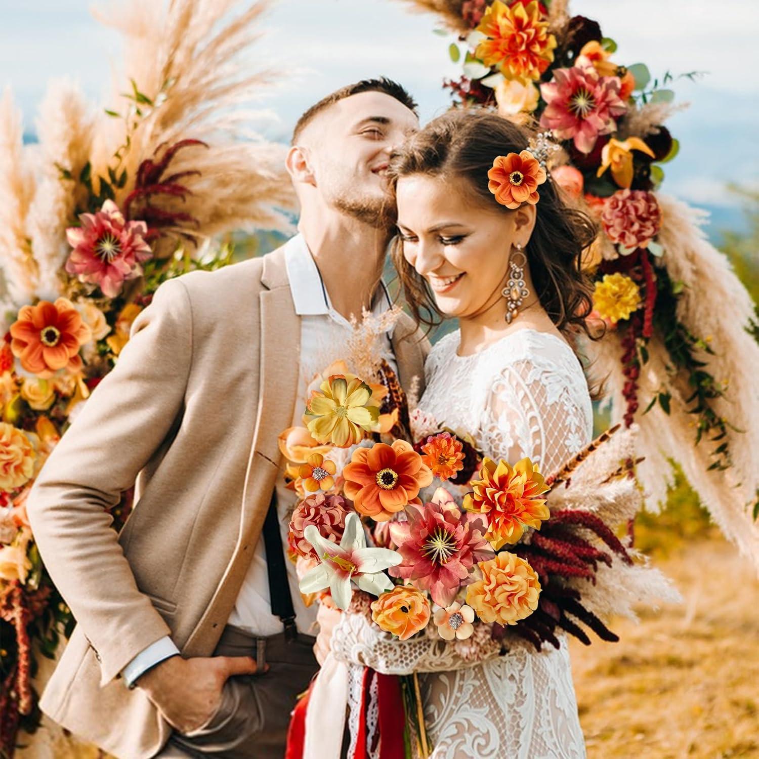 40 Stück Mini Kunstblumen Deko Blumen Rosen Hortensien Orange 2~8cm