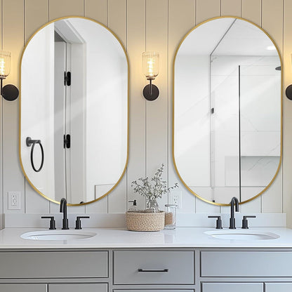 Ovaler Wandspiegel 55x75 cm – Goldener Badezimmer Spiegel Modern