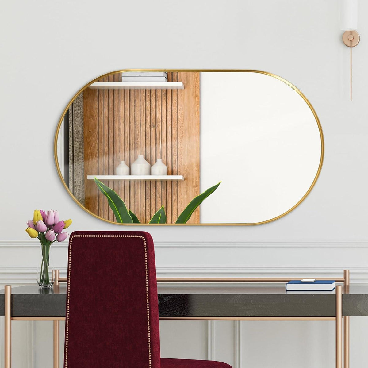 Ovaler Wandspiegel 55x75 cm – Goldener Badezimmer Spiegel Modern