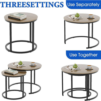 Runde Couchtische Set Beistelltische Metallrahmen Eichenplatte 60 cm