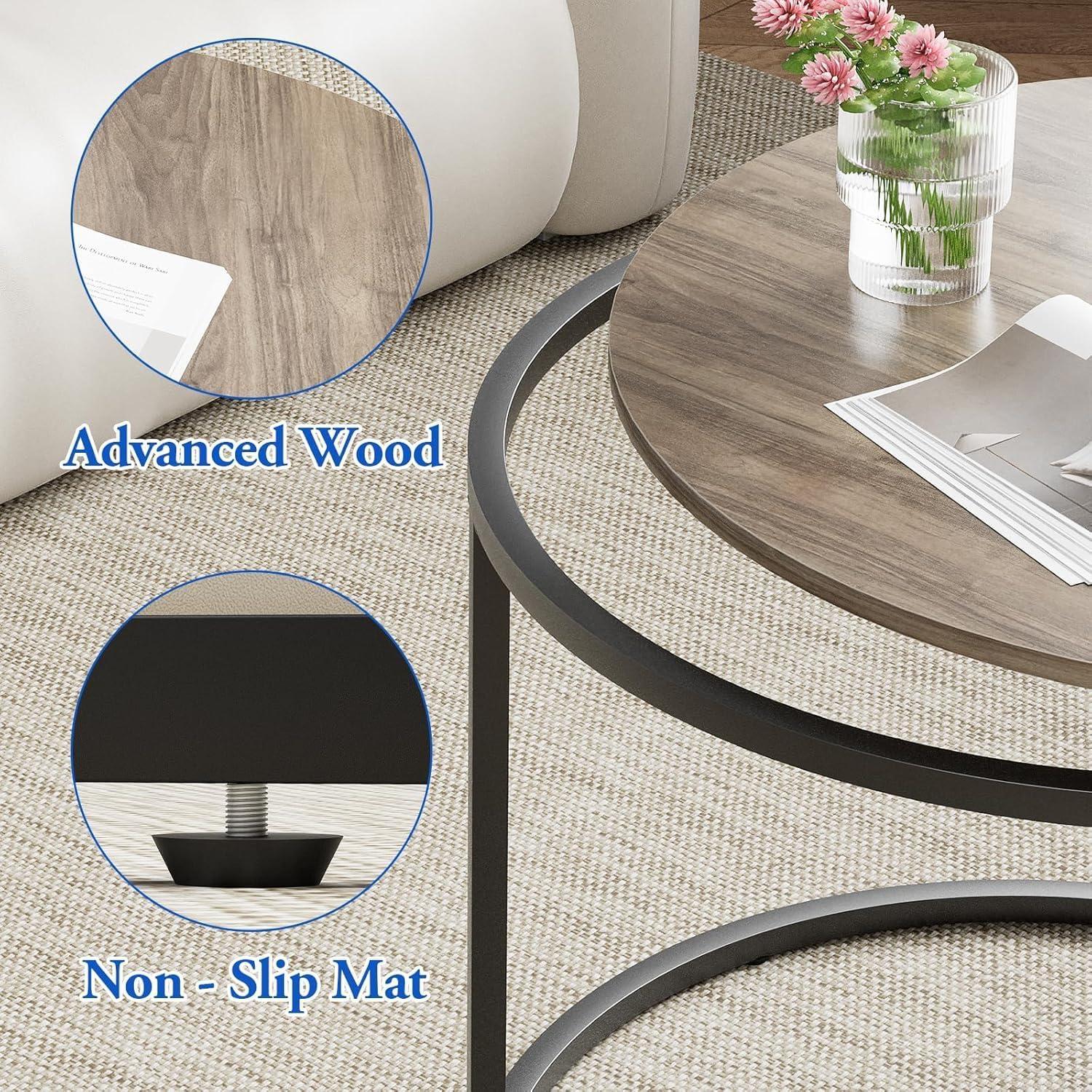 Runde Couchtische Set Beistelltische Metallrahmen Eichenplatte 60 cm