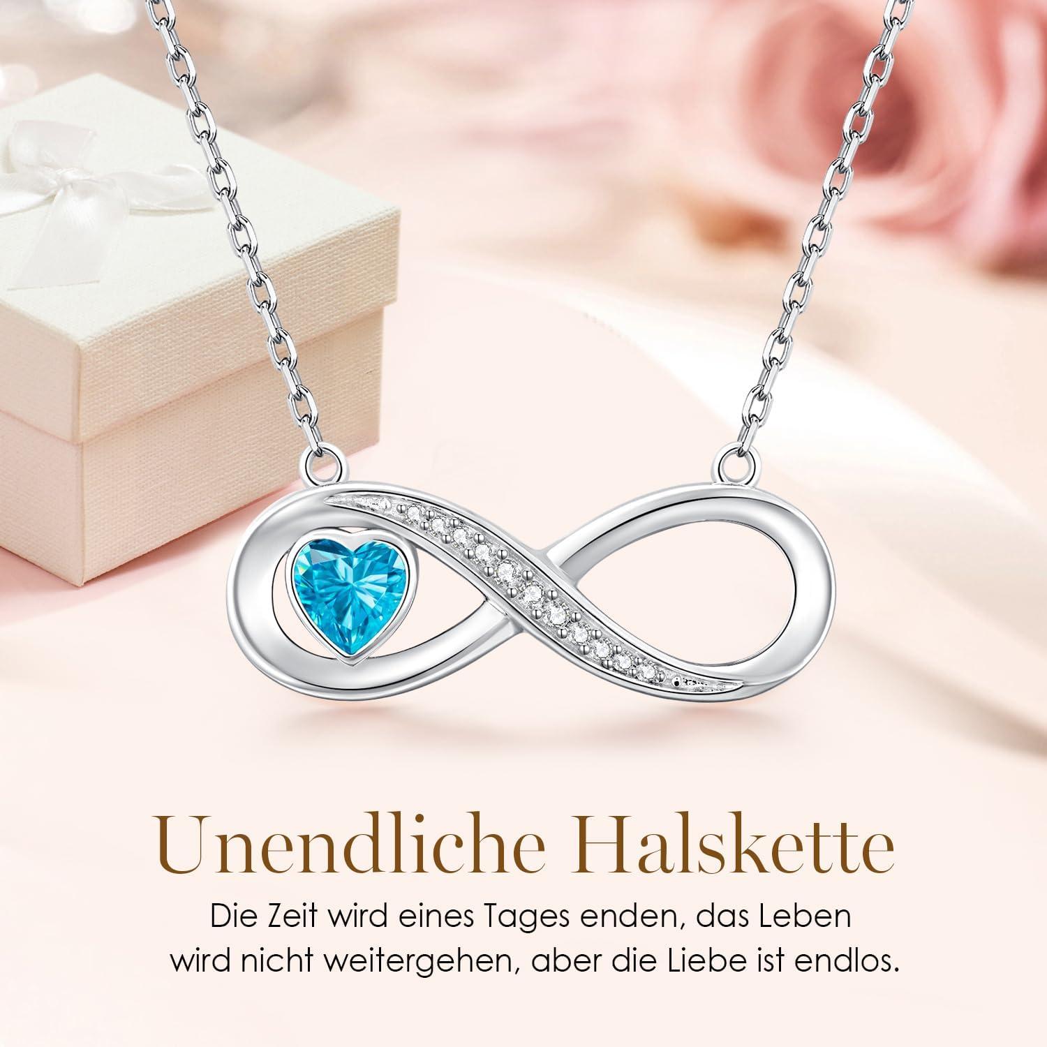 Unendlichkeits-Herz Halskette 925 Silber Geburtsstein Kristall Geschenk-Frauen