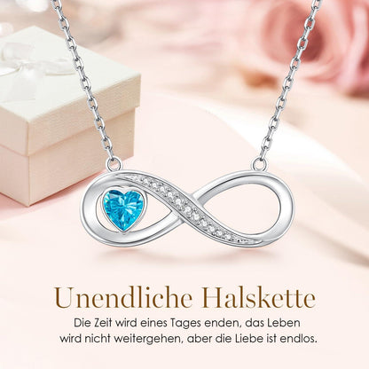 Unendlichkeits-Herz Halskette 925 Silber Geburtsstein Kristall Geschenk-Frauen