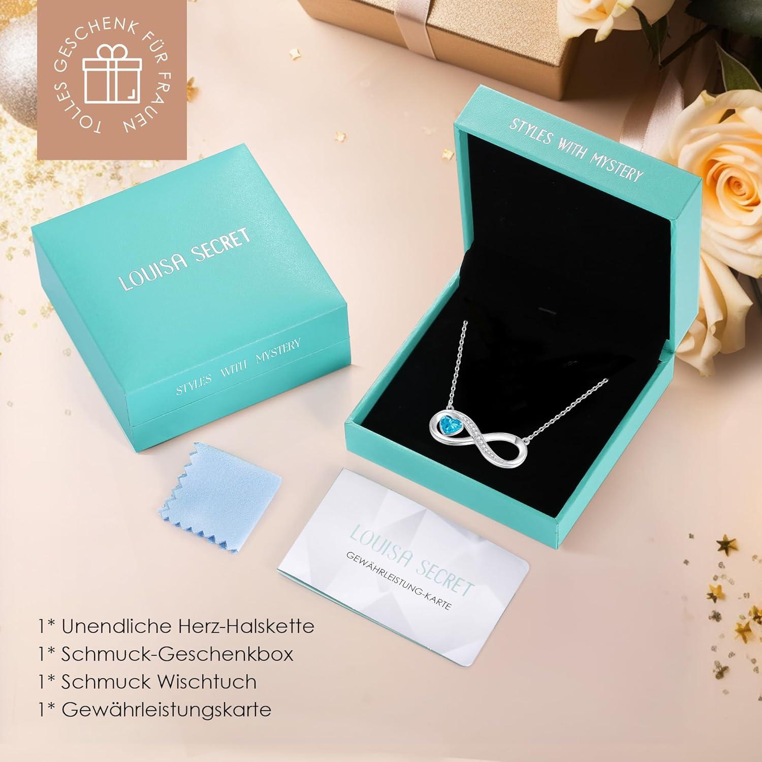 Kette Damen Infinity Herz Halskette 925 Silber Zirkonia Geburtsstein