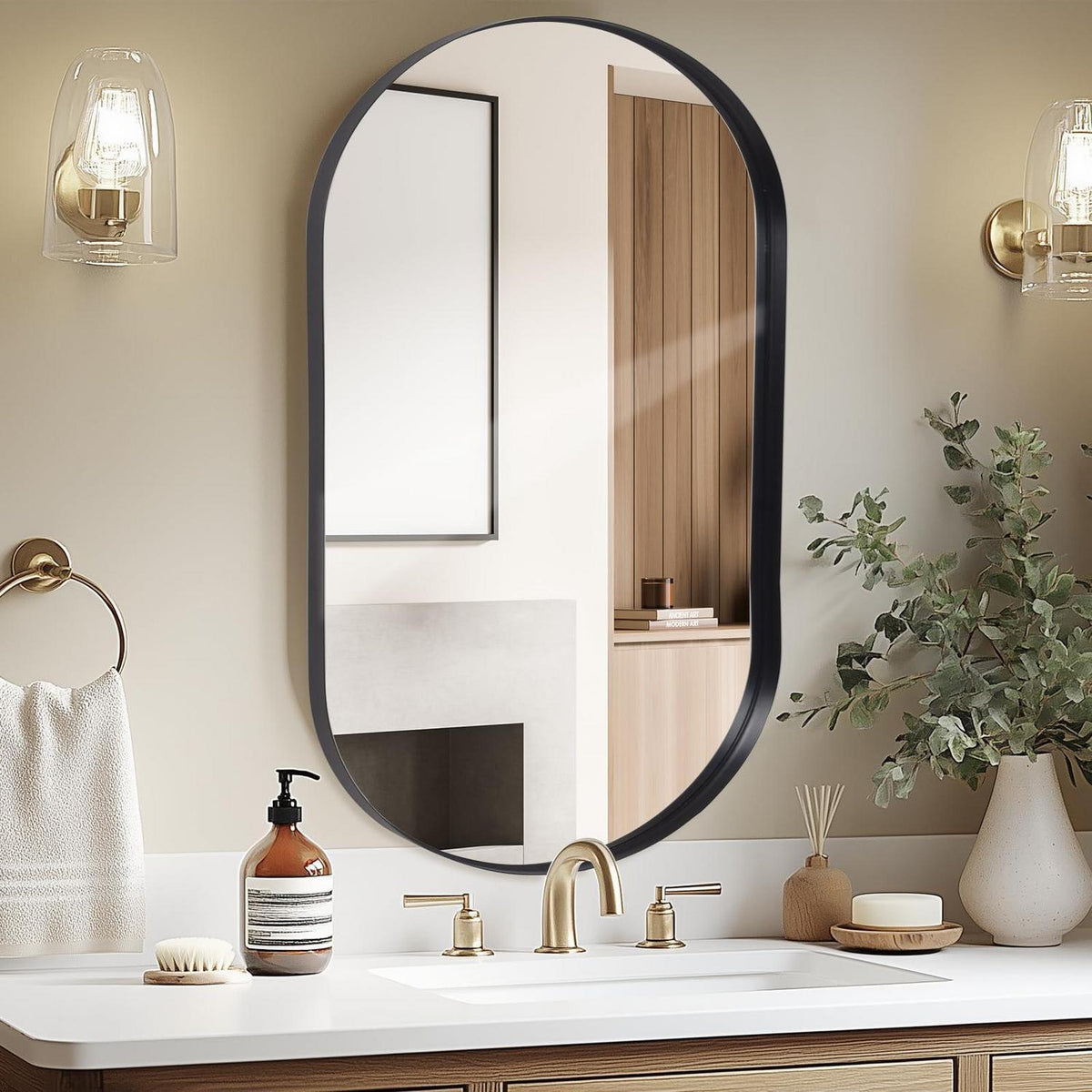 Ovaler Wandspiegel 60x90 cm – Moderner Badezimmer Spiegel mit Metallrahmen