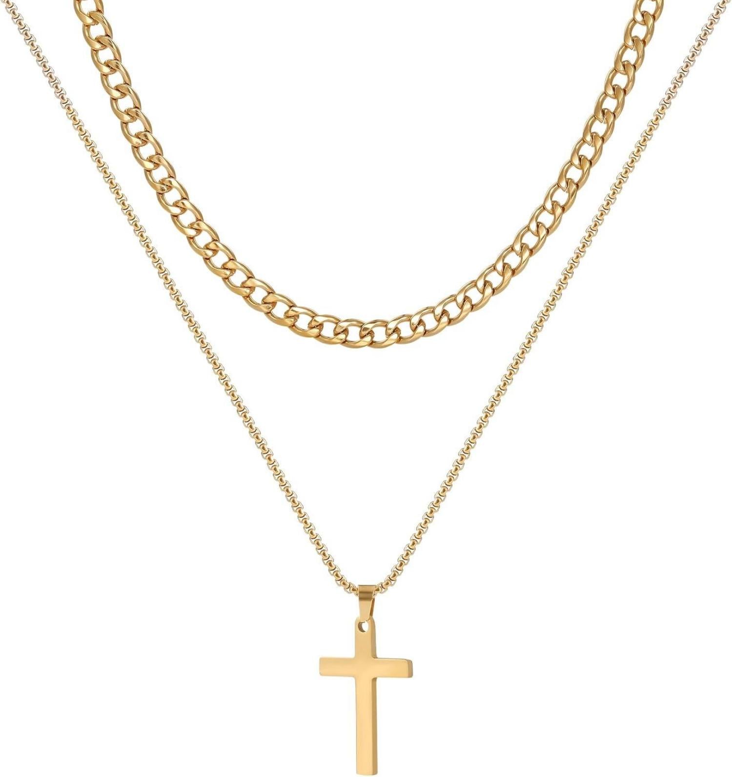 2-teiliges Herren Halsketten Set Edelstahl Kubanische Kette mit