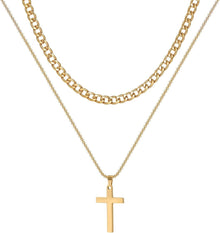 2-teiliges Herren Halsketten Set Edelstahl Kubanische Kette mit