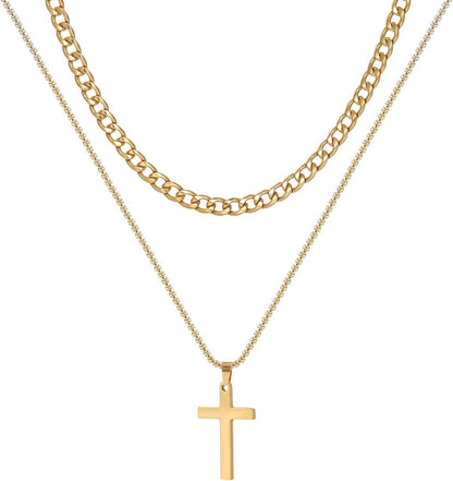 2-teiliges Herren Halsketten Set Edelstahl Kubanische Kette mit