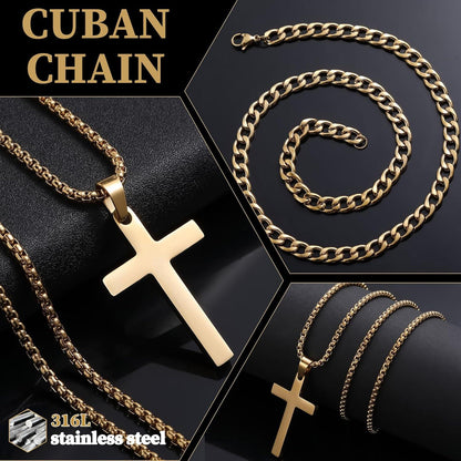 Herrenkette Kreuz Anhänger Kubanische Kette Silber/Gold 55cm/60cm