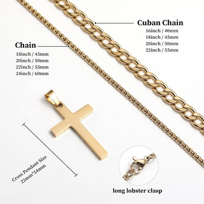 Herren Kreuz Halskette Set Edelstahl Kubanische Kette Silber