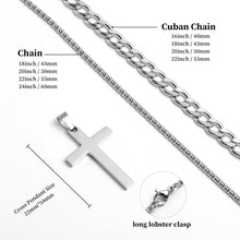 Herren Kreuz Halskette Set Silber Kubanische Kette 45/50cm