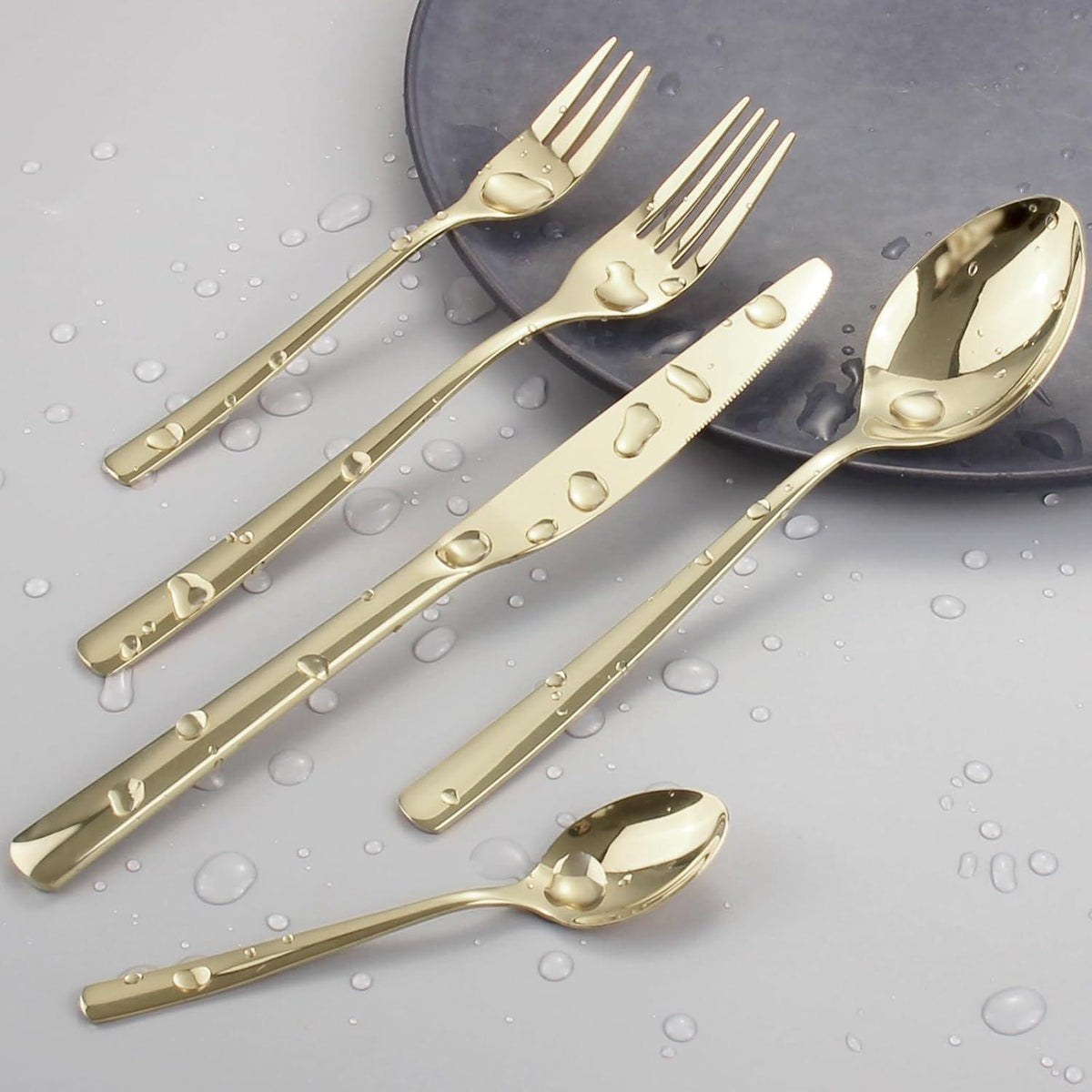 30-teiliges Edelstahl Besteckset Champagner Gold für 6 Personen