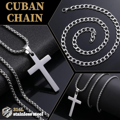 Kenivira Herren Halskette Kreuz Anhänger Kubanische Kette Silber/Gold/Schwarz