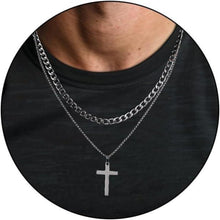 Kreuz Kette Halskette 2-teilig Edelstahl Silber/Gold/Schwarz