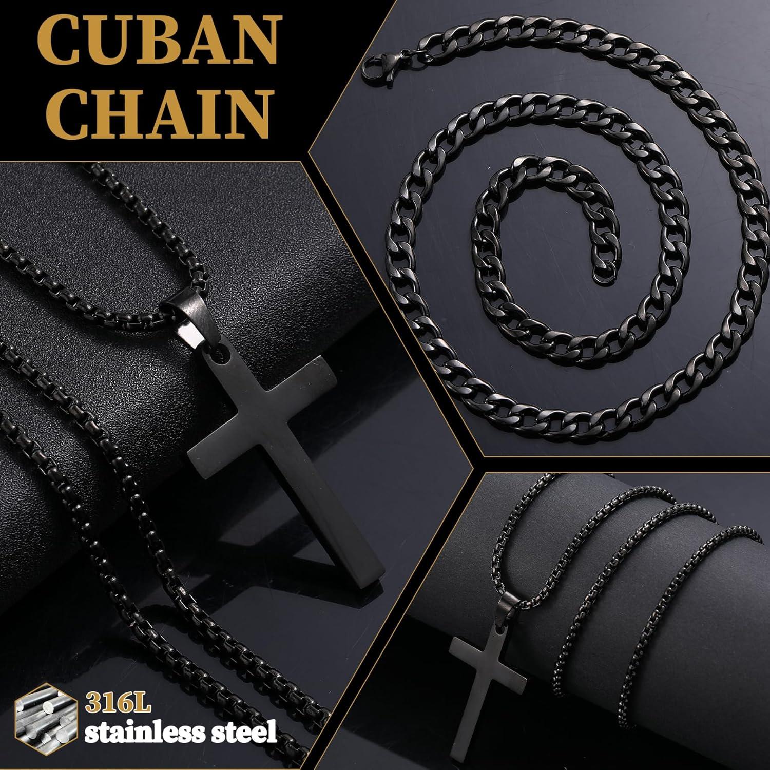 Herren Kreuz Halskette Edelstahl Kubanische Kette Geschenk 55cm/60cm